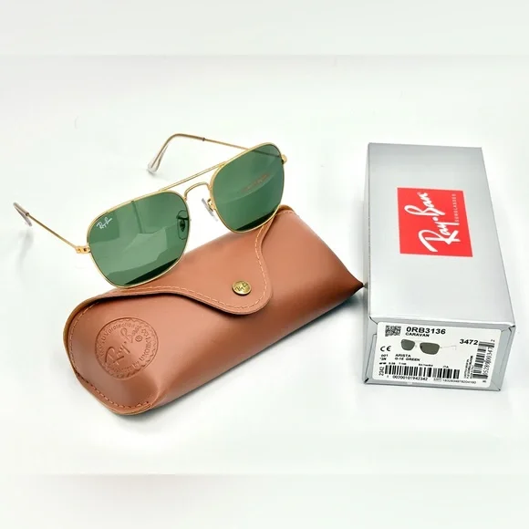 Ray-Ban RB3136 Caravan Sunglasses Green G-15 Lens Arista - Picture 2 of 9